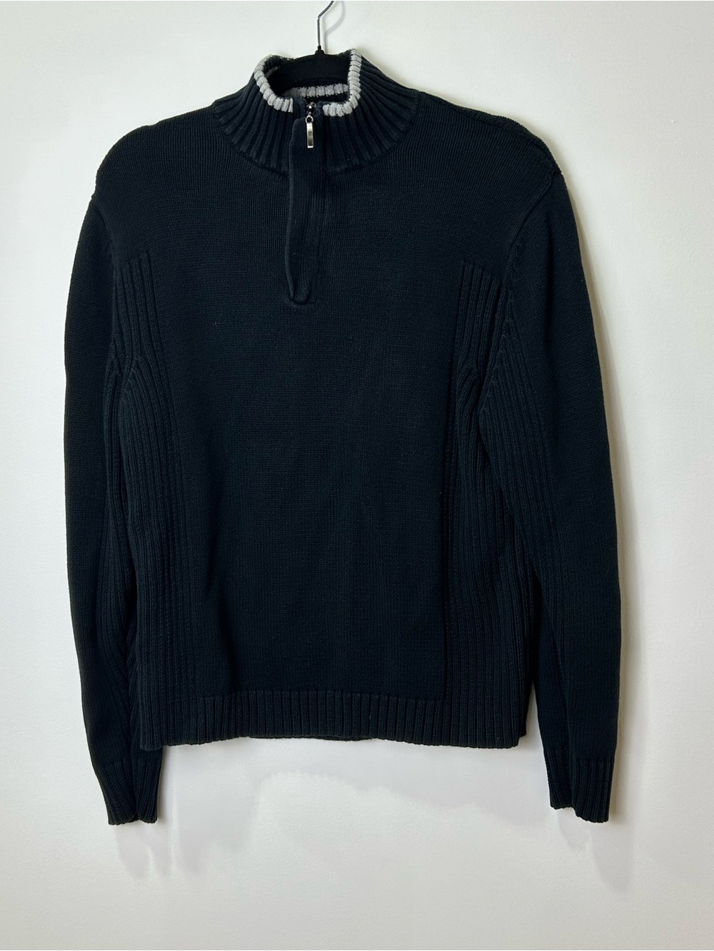 Men's Navy Half-Zip Rib Knit Sweater with Contrast Collar